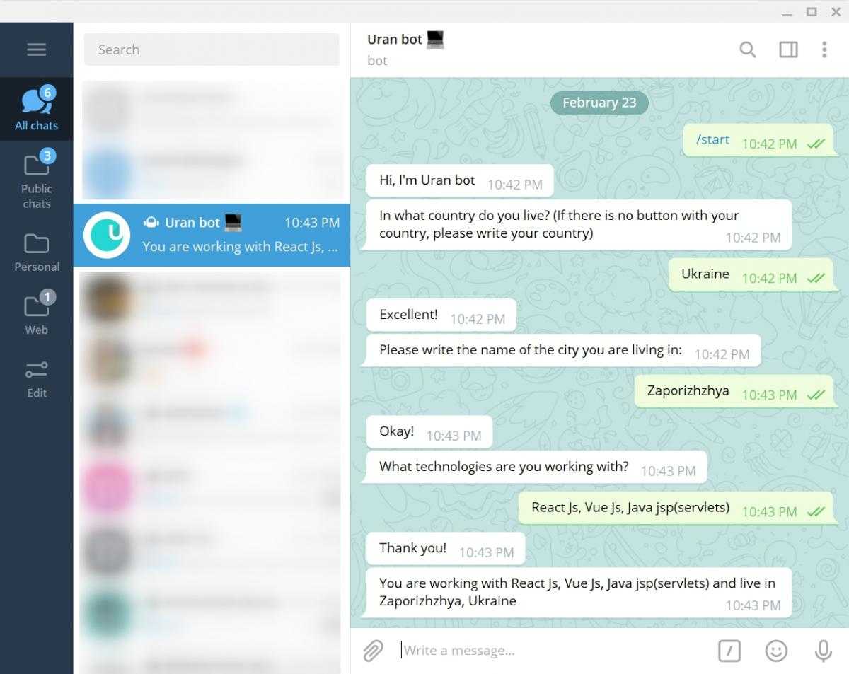Creation of a Small Chatbot for Telegram